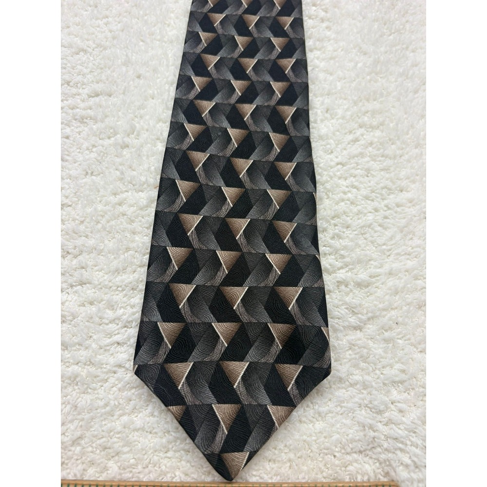 J. Ferrar Tie Necktie Mens Black Grey Excellent Geometric Silk 3D Pattern